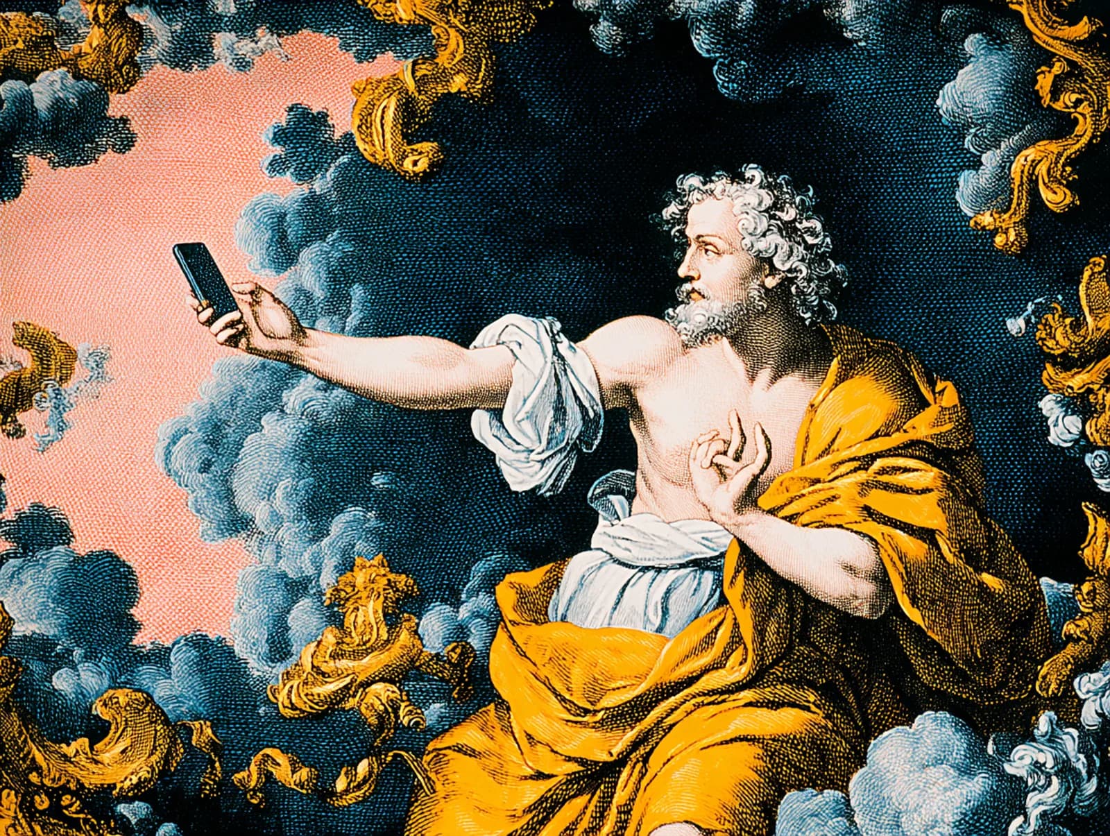 Ilustración de NPU con una figura clásica sosteniendo un teléfono